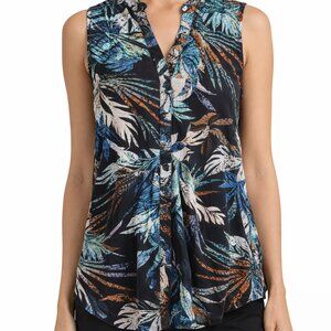 Kenar Tropical Leaf Button-Up Top Sleeveless V-Neck Multicolour Print Size M